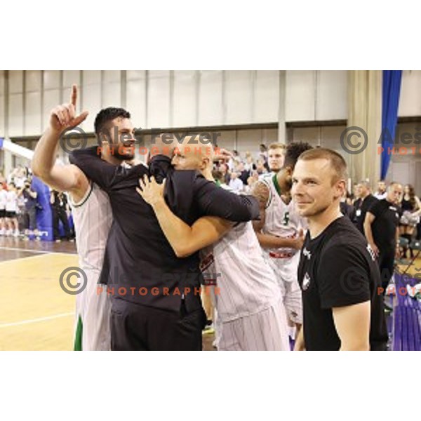 in action during fourth match in the Final series of Nova KBM league basketball match between Union Olimpija and Rogaska in Ljubljana on May 24, 2017