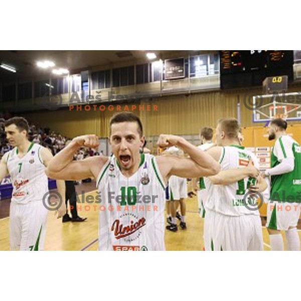 in action during fourth match in the Final series of Nova KBM league basketball match between Union Olimpija and Rogaska in Ljubljana on May 24, 2017