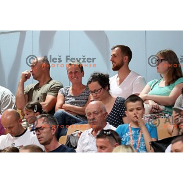 Jan Oblak with his family wathcing friendly women\'s basketball match between Slovenia and Poland in Jezica Hall, Ljubljana on May 27, 2017