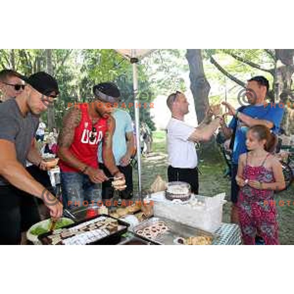 Mirko Mulalic, Devin Oliver, Luka Bassin and Uros Mijajlovic at Union Olimpija club day and picnic in Tivoli park, Ljubljana, Slovenia on May 28, 2017