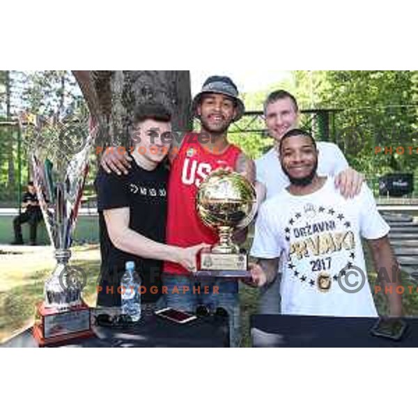 Jan Barbaric, Devin Oliver, Gregor Hrovat and Brandon Jefferson at Union Olimpija club day and picnic in Tivoli park, Ljubljana, Slovenia on May 28, 2017