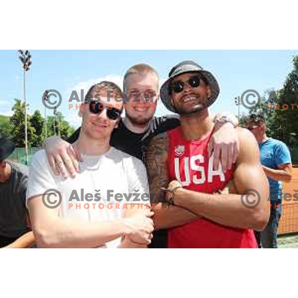 Gregor Hrovat, Matej Janezic and Devin Oliver at Union Olimpija club day and picnic in Tivoli park, Ljubljana, Slovenia on May 28, 2017