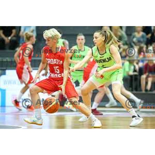 Rebeka Abramovic of team Slovenia in action during friendly basketball match between Slovenia - Croatia, played in Celje, Slovenia on June 1st, 2017