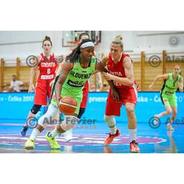 Marie Shante Evans of team Slovenia in action during friendly basketball match between Slovenia - Croatia, played in Celje, Slovenia on June 1st, 2017