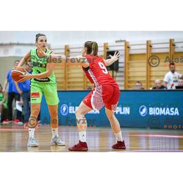Teja Oblak of team Slovenia in action during friendly basketball match between Slovenia - Croatia, played in Celje, Slovenia on June 1st, 2017