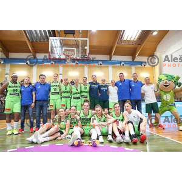 Marie Shante Evans, Tina Trebec, Maja Erkic, Ziva Zdolsek, Tina Jakovina, Eva Lisec, Lipko and other players of team Slovenia in action during friendly basketball match between Slovenia - Croatia, played in Celje, Slovenia on June 1st, 2017