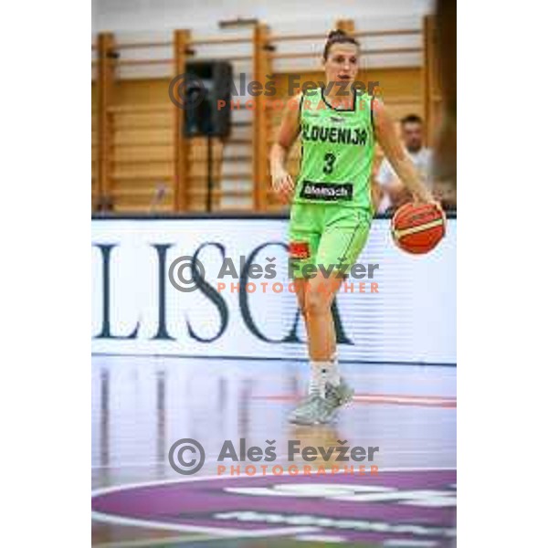 Teja Oblak of team Slovenia in action during friendly basketball match between Slovenia - Croatia, played in Celje, Slovenia on June 1st, 2017