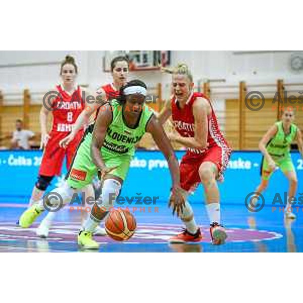 Marie Shante Evans of team Slovenia in action during friendly basketball match between Slovenia - Croatia, played in Celje, Slovenia on June 1st, 2017