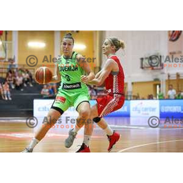 Teja Oblak of team Slovenia in action during friendly basketball match between Slovenia - Croatia, played in Celje, Slovenia on June 1st, 2017