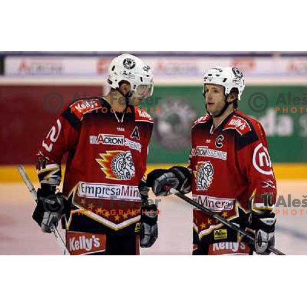 Golicic and varl (10) at ice-hoceky match Acroni Jesenice- Vienna capitals in 21st round of Ebel league,played in Jesenice (Slovenia) 16.11.2007. Photo by Ales Fevzer 