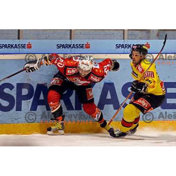 Zagar (13) and Blornlie (28) at ice-hoceky match Acroni Jesenice- Vienna capitals in 21st round of Ebel league,played in Jesenice (Slovenia) 16.11.2007. Photo by Ales Fevzer 