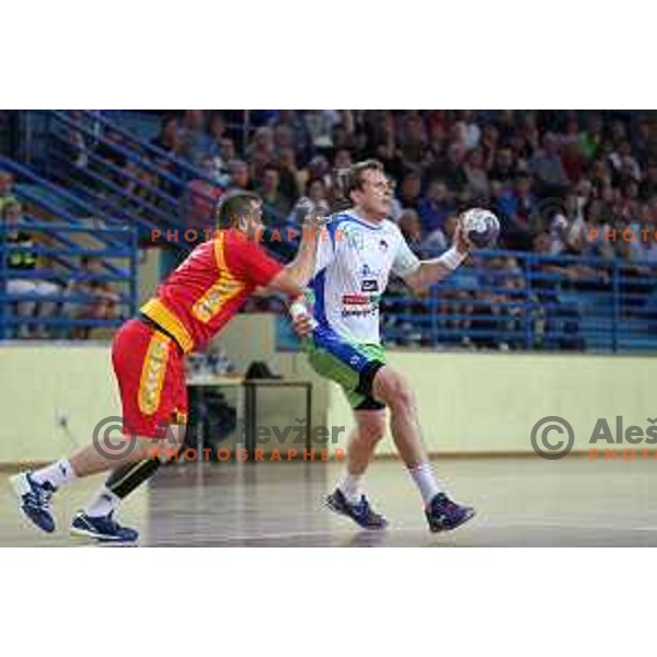 David Miklavcic in action during friendly handball match between Slovenia and Montenegro in Skofja Loka, Slovenia on June 8, 2017