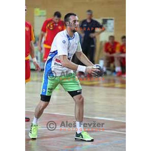 Matic Verdinek in action during friendly handball match between Slovenia and Montenegro in Skofja Loka, Slovenia on June 8, 2017