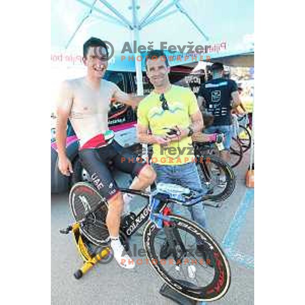 Jan Polanc ( SLO, team UAE)and Andrej Hauptman before Time Trial at Slovenian Championships at 36. Maraton Franja BTC City in Ljubljana, Slovenia on June 9, 2017