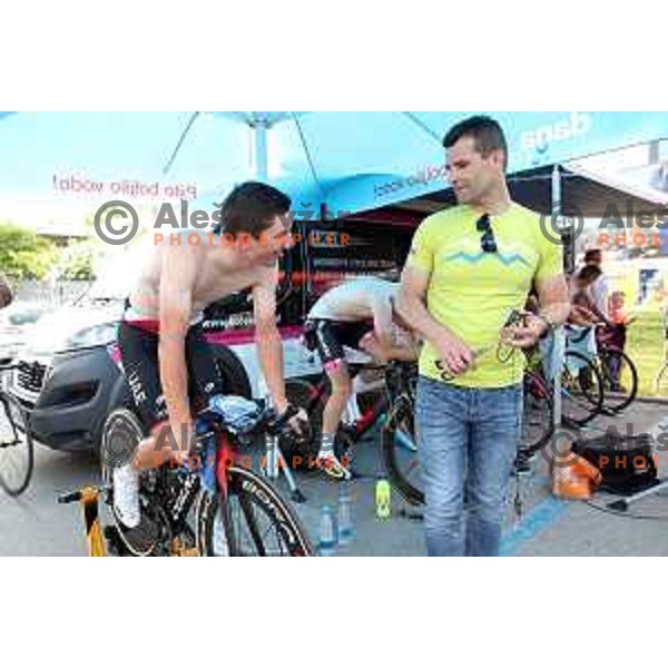 Jan Polanc ( SLO, team UAE)and Andrej Hauptman before Time Trial at Slovenian Championships at 36. Maraton Franja BTC City in Ljubljana, Slovenia on June 9, 2017