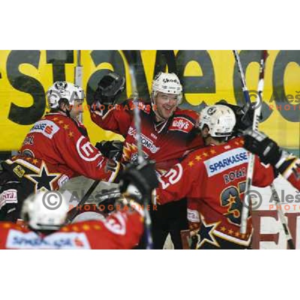 Varl, Hafner and Robar at ice-hockey match ZM Olimpija-Acroni Jesenice in 22nd round of Ebel league,played in LJUBLJANA (Slovenia) 18.11.2007. Photo by Ales Fevzer 