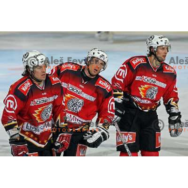 Matthiasson, Stromberg and kranjc at ice-hockey match ZM Olimpija-Acroni Jesenice in 22nd round of Ebel league,played in LJUBLJANA (Slovenia) 18.11.2007. Photo by Ales Fevzer 