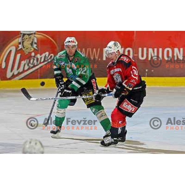 Kuznik (22) and Healey (16) at ice-hockey match ZM Olimpija-Acroni Jesenice in 22nd round of Ebel league,played in LJUBLJANA (Slovenia) 18.11.2007. ZM Olimpija won 5:4 after shot-out. Photo by Ales Fevzer 