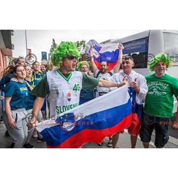 Fans of team Slovenia in action prior to basketball match between Slovenia and France at European Women Basketball Championship 2017, played in Arena Kralovka, Prague, Czech Republic on June 16, 2017