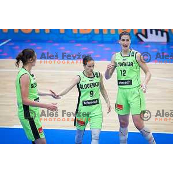 Nika Baric and Eva Lisec of Slovenia in action during basketball match between Slovenia and France at European Women Basketball Championship 2017, played in Arena Kralovka, Prague, Czech Republic on June 16, 2017