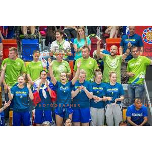 Fans of team Slovenia in action during basketball match between Slovenia and France at European Women Basketball Championship 2017, played in Arena Kralovka, Prague, Czech Republic on June 16, 2017