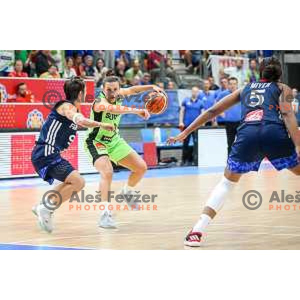 Teja Oblak of Slovenia in action during basketball match between Slovenia and France at European Women Basketball Championship 2017, played in Arena Kralovka, Prague, Czech Republic on June 16, 2017