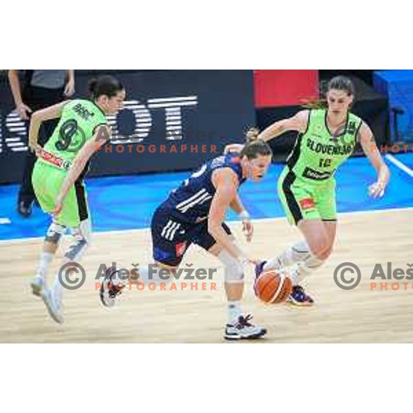 Eva Lisec of Slovenia in action during basketball match between Slovenia and France at European Women Basketball Championship 2017, played in Arena Kralovka, Prague, Czech Republic on June 16, 2017