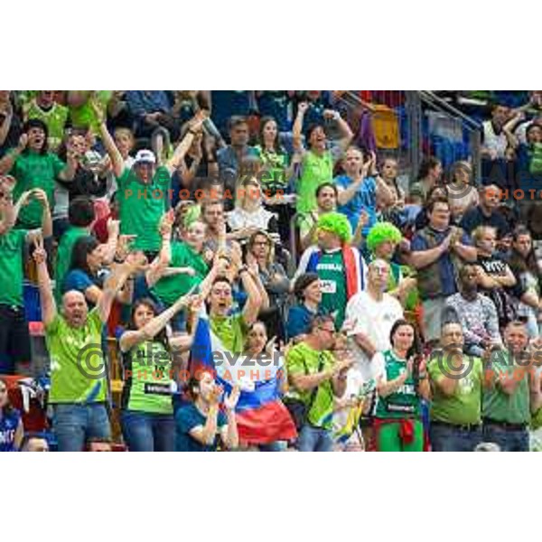 Fans of team Slovenia in action during basketball match between Slovenia and France at European Women Basketball Championship 2017, played in Arena Kralovka, Prague, Czech Republic on June 16, 2017