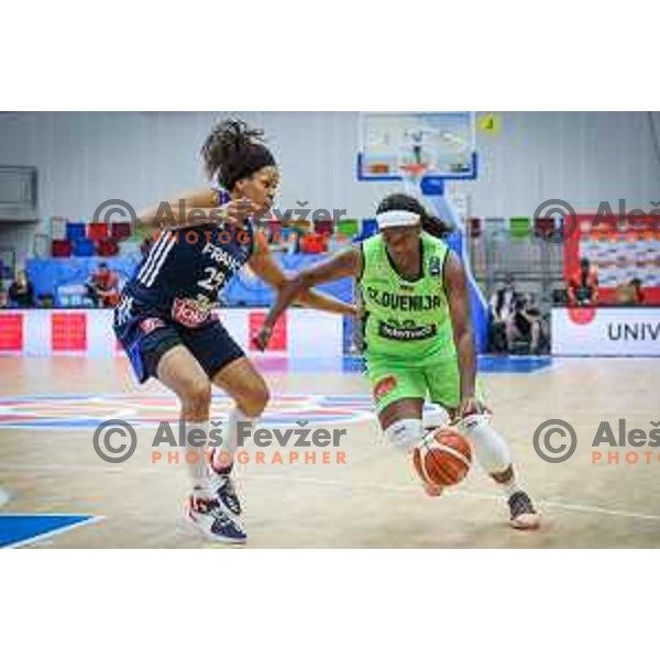 Marielle Amant of France vs Marie Shante Evans of Slovenia in action during basketball match between Slovenia and France at European Women Basketball Championship 2017, played in Arena Kralovka, Prague, Czech Republic on June 16, 2017