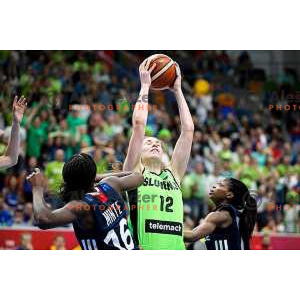 Eva Lisec of Slovenia in action during basketball match between Slovenia and France at European Women Basketball Championship 2017, played in Arena Kralovka, Prague, Czech Republic on June 16, 2017
