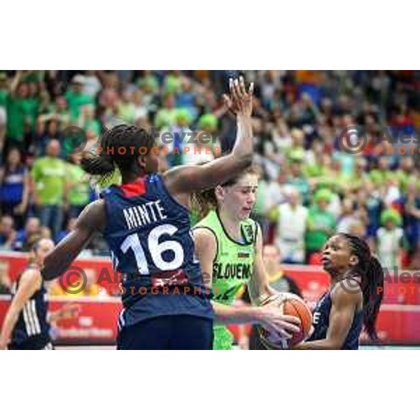 Eva Lisec of Slovenia in action during basketball match between Slovenia and France at European Women Basketball Championship 2017, played in Arena Kralovka, Prague, Czech Republic on June 16, 2017