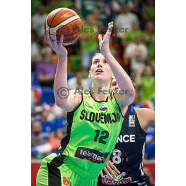 Eva Lisec of Slovenia in action during basketball match between Slovenia and France at European Women Basketball Championship 2017, played in Arena Kralovka, Prague, Czech Republic on June 16, 2017