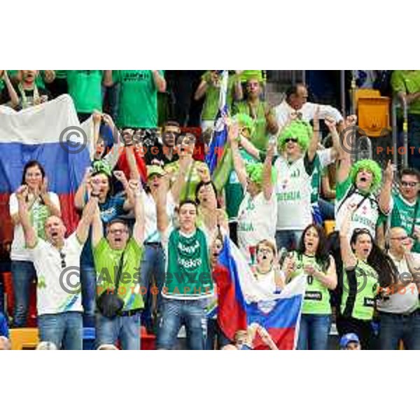 Fans of Slovenia in action during basketball match between Slovenia and Greece at European Women Basketball Championship 2017, played in Arena Kralovka, Prague, Czech Republic on June 17, 2017