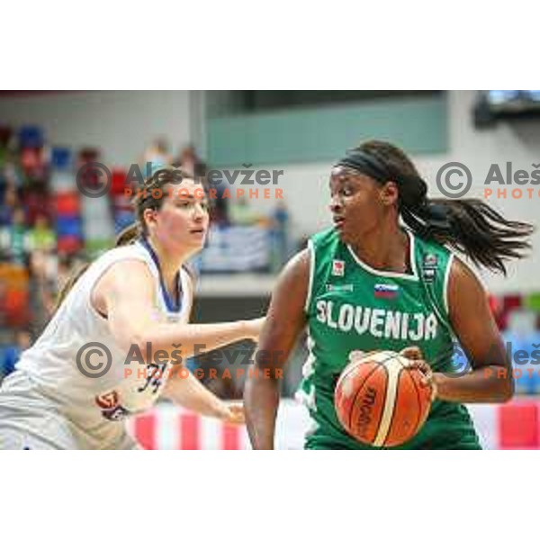 Marie Shante Evans of Slovenia in action during basketball match between Slovenia and Greece at European Women Basketball Championship 2017, played in Arena Kralovka, Prague, Czech Republic on June 17, 2017