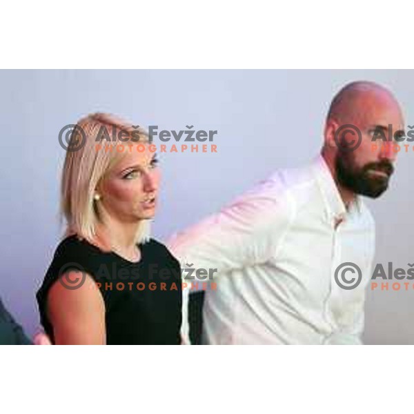 Tamara Mavsar and Vid Kavticnik during EHF Champions league group stage draw at Ljubljana Castle, Slovenia on June 30, 2017