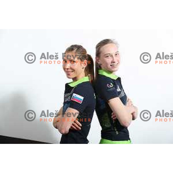 Mina Markovic and Janja Garnbret of Team Slovenia for World Games in Wroclaw, Poland 2017 at press conference in SOIC, Ljubljana on July 17, 2017