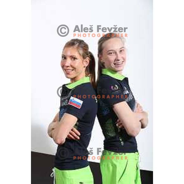 Mina Markovic and Janja Garnbret of Team Slovenia for World Games in Wroclaw, Poland 2017 at press conference in SOIC, Ljubljana on July 17, 2017