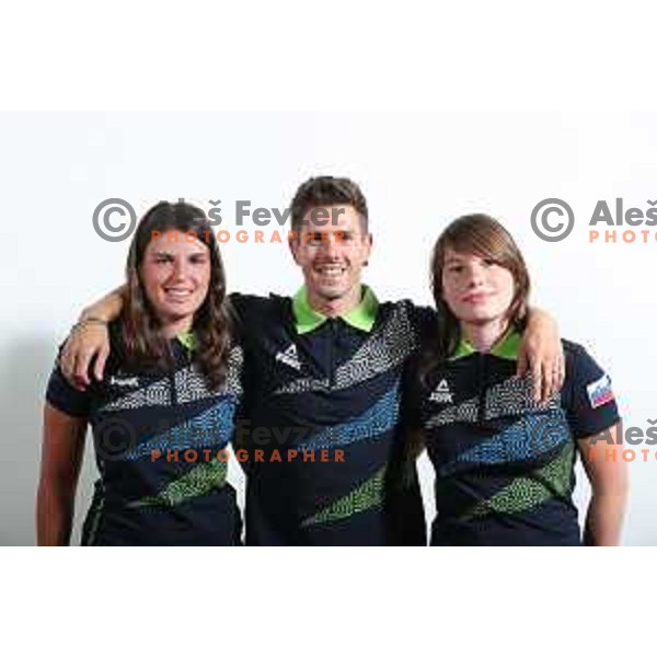 Anze Petric, Laura Skoberne and Nina Volcina of Team Slovenia for World Games in Wroclaw, Poland 2017 at press conference in SOIC, Ljubljana on July 17, 2017