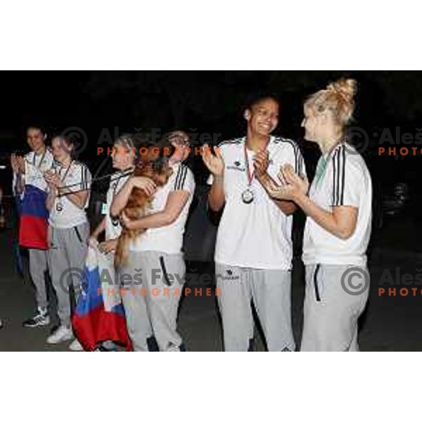 Annamaria Prezelj, Althea Gwashavanhu and Larisa Ocvirk at Reception for Basketball team Slovenia Women U-20, silver medalists of European Women U-20 Championships in Portugal in Ljubljana on July 17, 2018