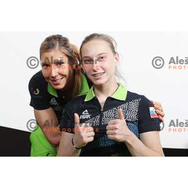 Mina Markovic and Janja Garnbret of Team Slovenia for World Games in Wroclaw, Poland 2017 at press conference in SOIC, Ljubljana on July 17, 2017