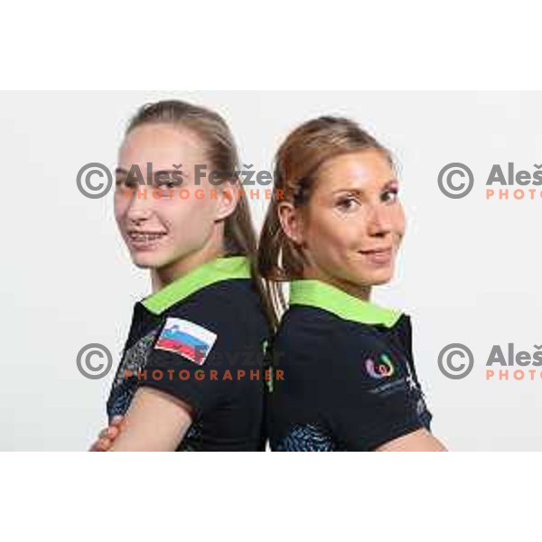Janja Garnbret and Mina Markovic of Team Slovenia for World Games in Wroclaw, Poland 2017 at press conference in SOIC, Ljubljana on July 17, 2017