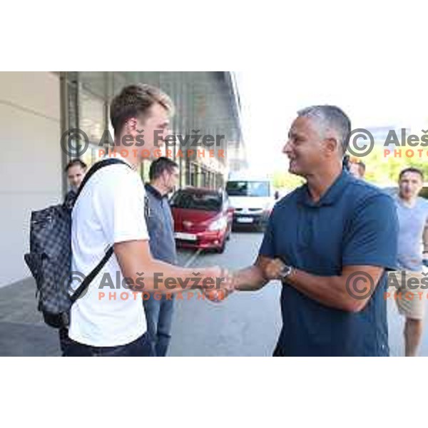 Luka Doncic and Igor Kokoskov at meeting of Slovenia Basketball team before Eurobasket 2017 in Ljubljana on July 19, 2017