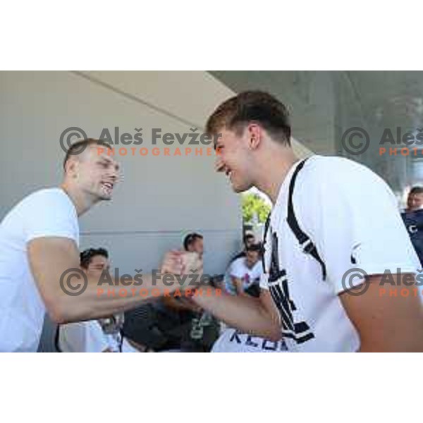 Jaka Blazic and Luka Doncic at meeting of Slovenia Basketball team before Eurobasket 2017 in Ljubljana on July 19, 2017