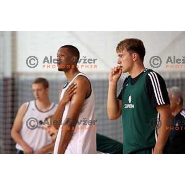 Anthony Randolph and Luka Doncic of Slovenia at first practice session of Slovenia Basketball team for Eurobasket 2017 in Zrece Sports Hall, Slovenia on July 19, 2017