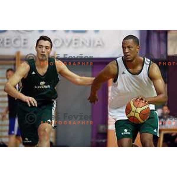 Jan Kosi and Anthony Randolph at first practice session of Slovenia Basketball team for Eurobasket 2017 in Zrece Sports Hall, Slovenia on July 19, 2017