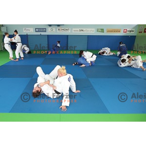 Klara Apotekar and Anamari Velensek (SLO) during practice session at Judo club Z\'dezele Sankaku in Lopata near Celje, Slovenia on July 21, 2017