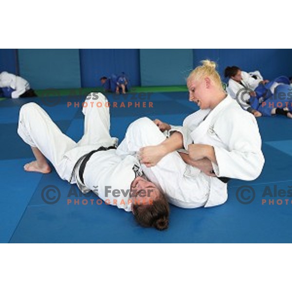 Klara Apotekar and Anamari Velensek (SLO) during practice session at Judo club Z\'dezele Sankaku in Lopata near Celje, Slovenia on July 21, 2017
