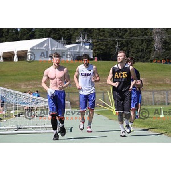 University basketball team of Russia during practice session at Rogla (1517 meters ) Slovenia on July 20, 2017