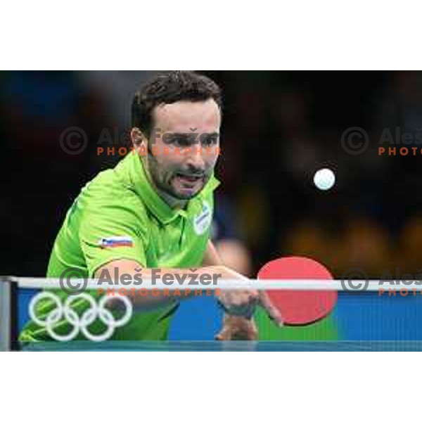 Bojan Tokic of Slovenia in action during men\'s Singles first round table tennis tournament at Rio de Janeiro 2016 Olympic games , Brasil on August 6, 2016