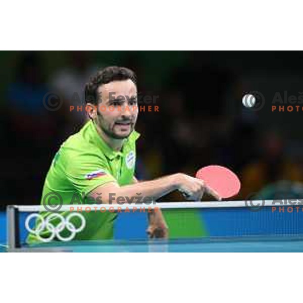 Bojan Tokic of Slovenia in action during men\'s Singles first round table tennis tournament at Rio de Janeiro 2016 Olympic games , Brasil on August 6, 2016